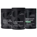 Sports Research L-Glutamine (100 μερίδες), Creatine Monohydrate (60 μερίδες) και Digestive Ένζυμα με προβιοτικά & Ginger (90 μερίδες) - Όλα μη ΓΤΟ Επαληθευμένο, Vegan & Gluten Free