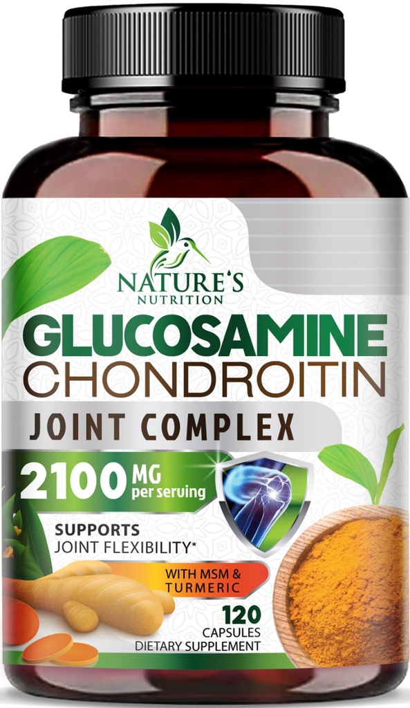 Γλυκοσαμίνη Chondroitin MSM 2100mg Complex - Κοινό συμπλήρωμα υποστήριξης για την κοινή κινητικότητα & άνεση για άνδρες και γυναίκες με Turmeric & Boswellia, τριπλή δύναμη Συμπληρώματα γλυκοζαμίνης - 120 κάψουλες
