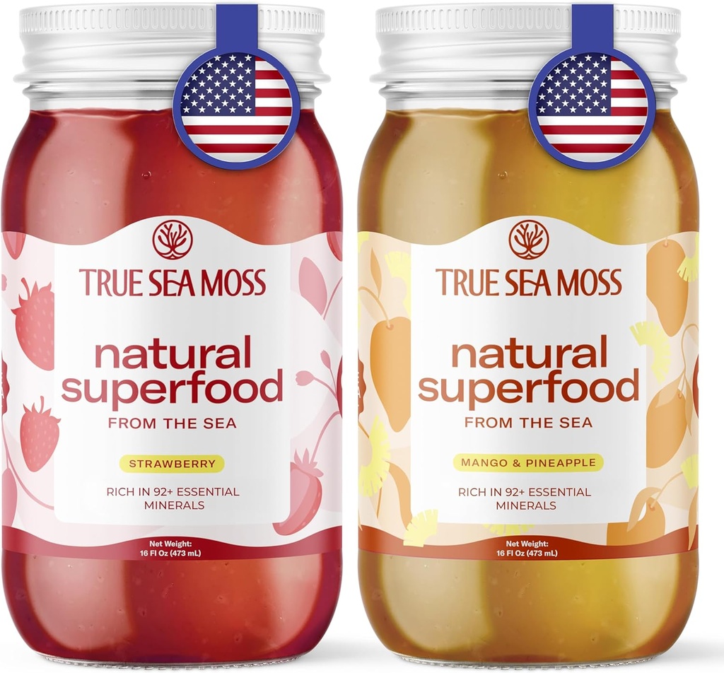 TrueSeaMoss Wildcraft Irish Sea Moss Gel Mango και Strawberry Bundle Organic Raw Seamoss Πλούσιος σε Ορυκτά, Πρωτεΐνη & Βιταμίνες