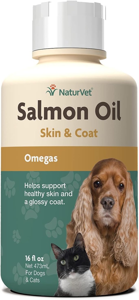 NaturVet Salmon Oil Supplement for Dogs & Cats – Περιλαμβάνει Ωμέγα-3, 6 λιπαρά οξέα – Για Υγιεινό Δέρμα, Γυαλιστερό Κάλυμμα – Συμπλήρωμα Σκύλου, Συμπλήρωμα Δέρματος Γάτας – 16 Oz.
