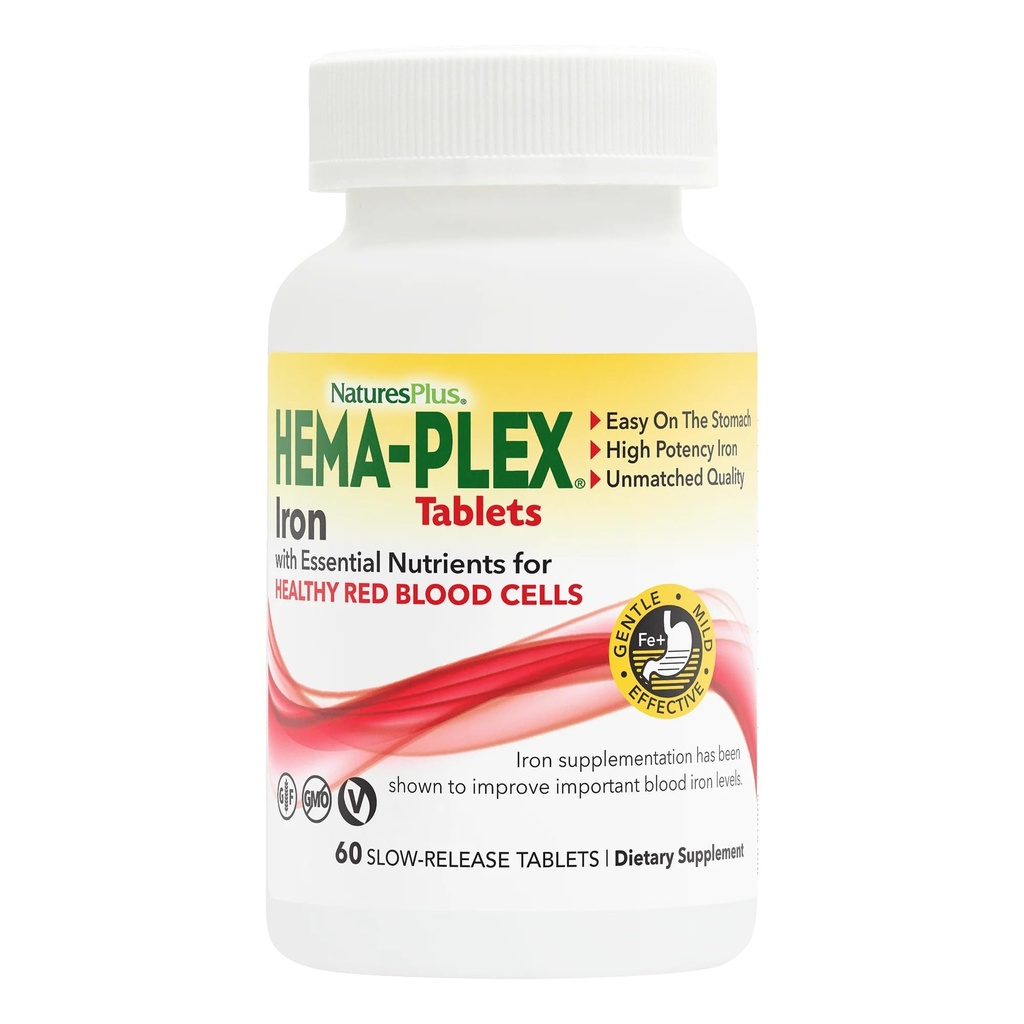 NaturesPlus Hema- Plex Iron - 60 δισκία - 85 mg Elemental Iron + Βιταμίνη C & Bioflavonoids για υγιή ερυθρά αιμοσφαίρια - Vegan, Χωρίς γλουτένη - 30 Σερβιέτες
