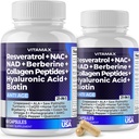Vitamax Resveratrol NAD+ Βερβερίνη Υαλουρονικό Οξύ - Biotin Grape & Blueberry + NAC - Κολλαγόνο Πεπτίδια - Μαλλιά, νύχια, δέρμα & συμπληρώματα κοινής - 21-σε-1 Γυναίκες και άνδρες - Made in USA - 120 Count