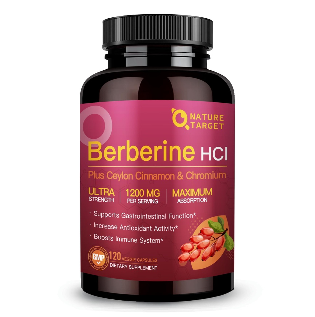 ΦΥΣΗ ΣΤΟΧΟΣ Βερβερίνη HCl 1200mg, Βερβερίνη συμπλήρωμα με Κεϋλάνη Κανέλα, Χρώμιο - Υποστηρίζει ανοσοποιητική, γαστρεντερική & καρδιακή υγεία, μη ΓΤΟ, 120 κάψουλες