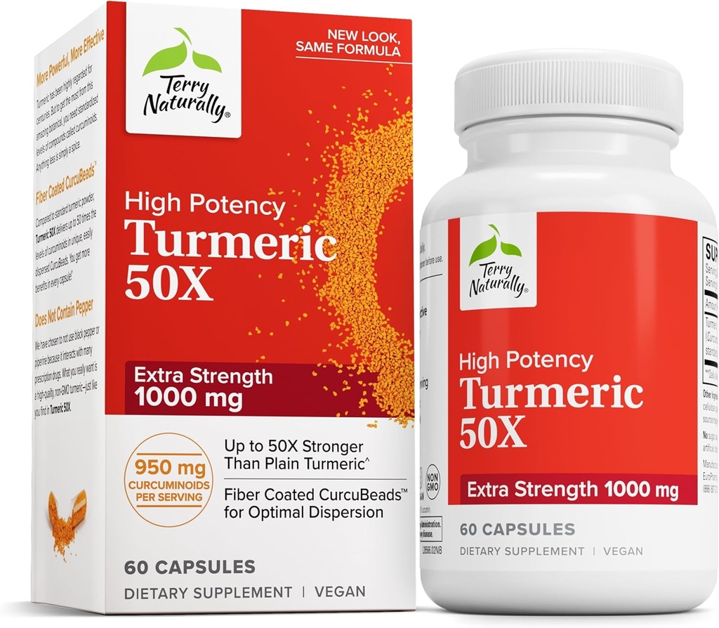 Terry Φυσικά Turmeric 50X - Συμπλήρωμα διατροφής για την υποστήριξη του εγκεφάλου και της καρδιάς υγεία - επιπλέον δύναμη Turmeric για να βοηθήσει την ανοσοποιητική υγεία - συμπλήρωμα μη ΓΤΟ - 60 κάψουλες