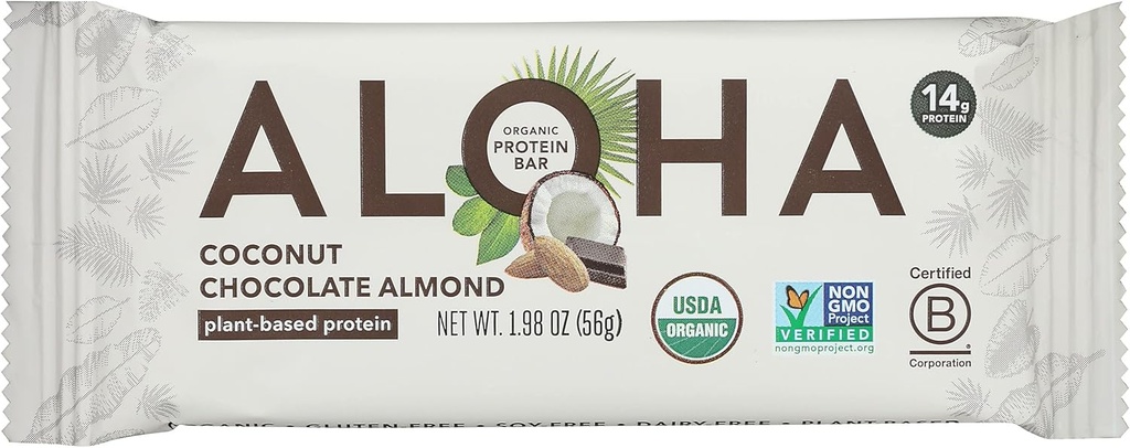 Αλόχα Σοκολάτα αμυγδάλου Protein Bar, Plant Based, Μη ΓΤΟ, 1.98 Ουγγιά (Pack of 12)