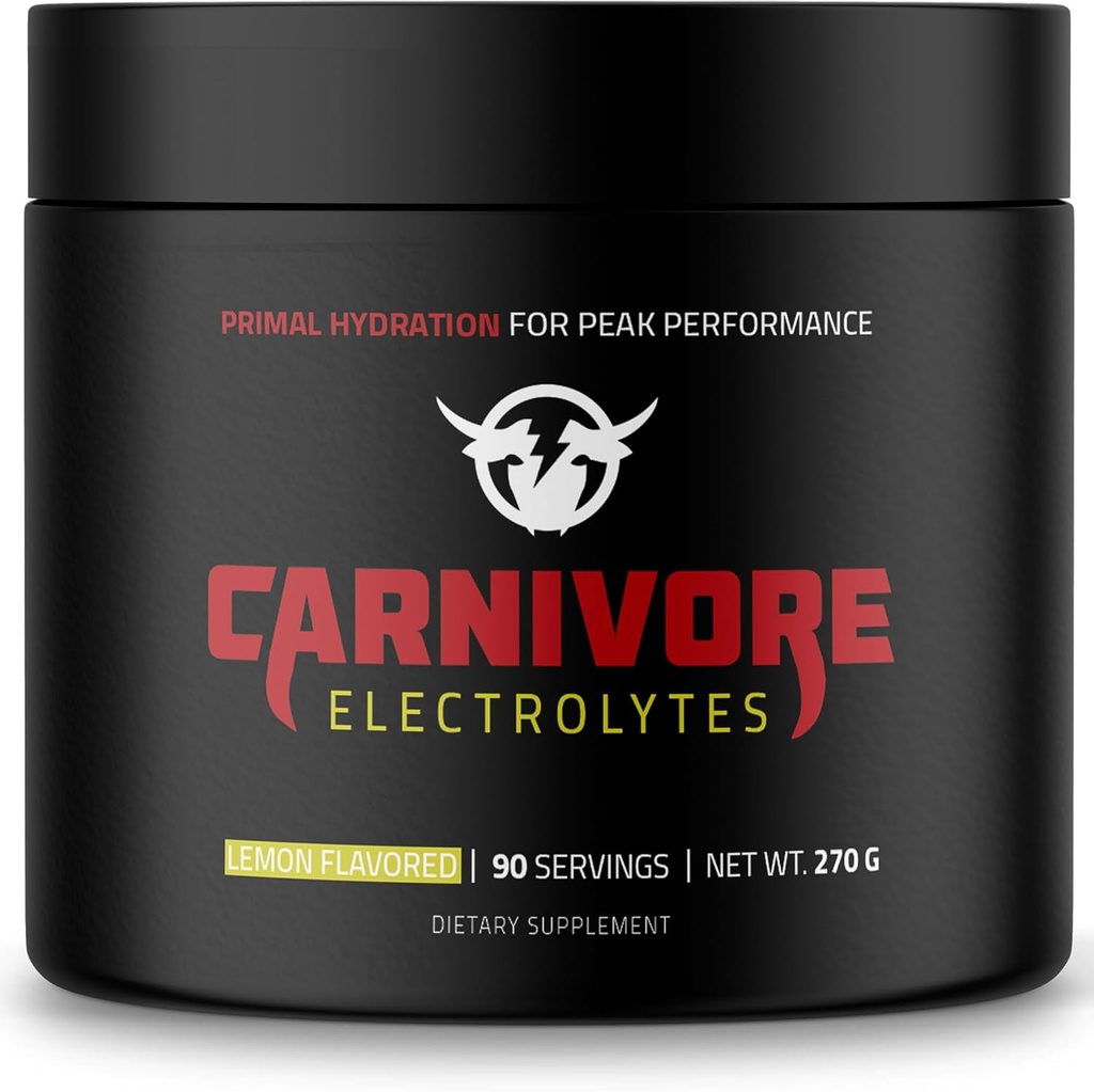 Premium Ενυδάτωση σε σκόνη για τη διατροφή Carnivore - Ισορροπημένη υποστήριξη ηλεκτρολυτών, μηδενικό υδατάνθρακες, Κετό Φιλικό - Βέλτιστη ενέργεια & ανάκτηση - 90 εξυπηρετήσεις (Φυσικό λεμόνι)