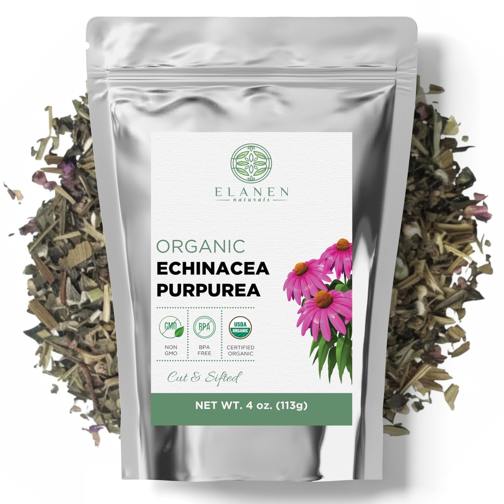 Organic Echinacea Purpurea 4 oz. (113g), USDA Certified Αποξηραμένο Τσάι Εchinacea, Premium Quality Herb, Purple Coneflower, Cut & Sifted