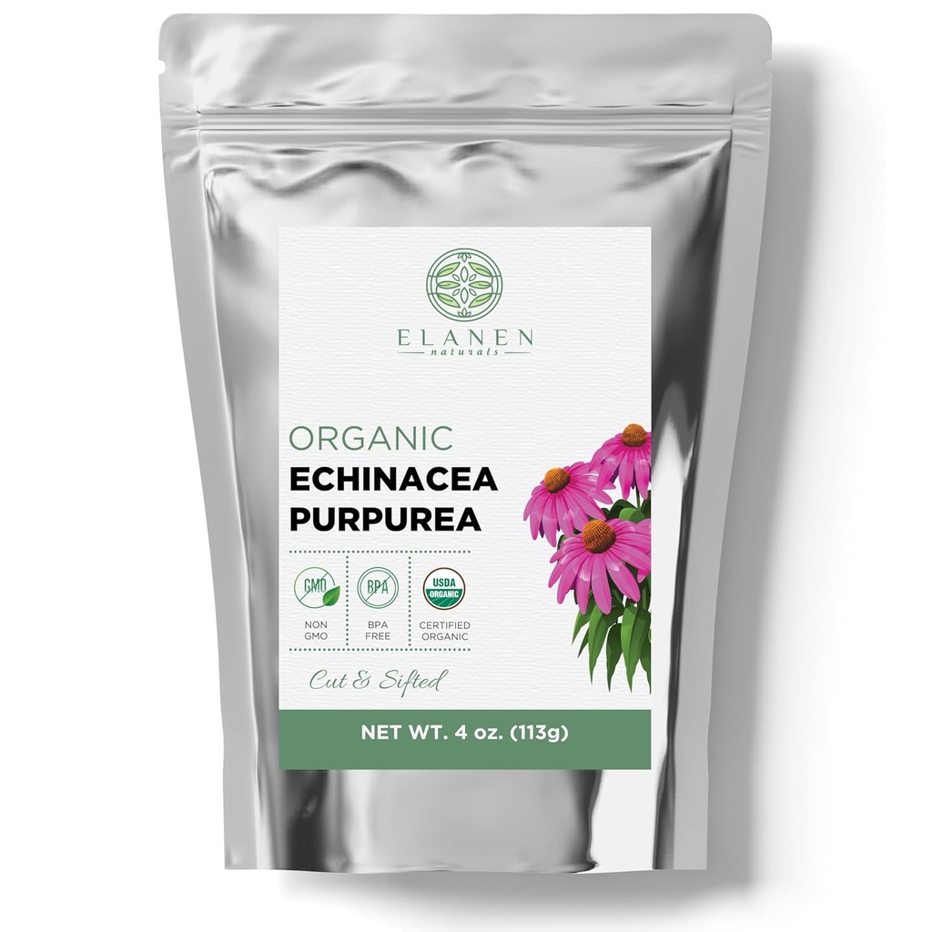 Organic Echinacea Purpurea 4 oz. (113g), USDA Certified Αποξηραμένο Τσάι Εchinacea, Premium Quality Herb, Purple Coneflower, Cut & Sifted