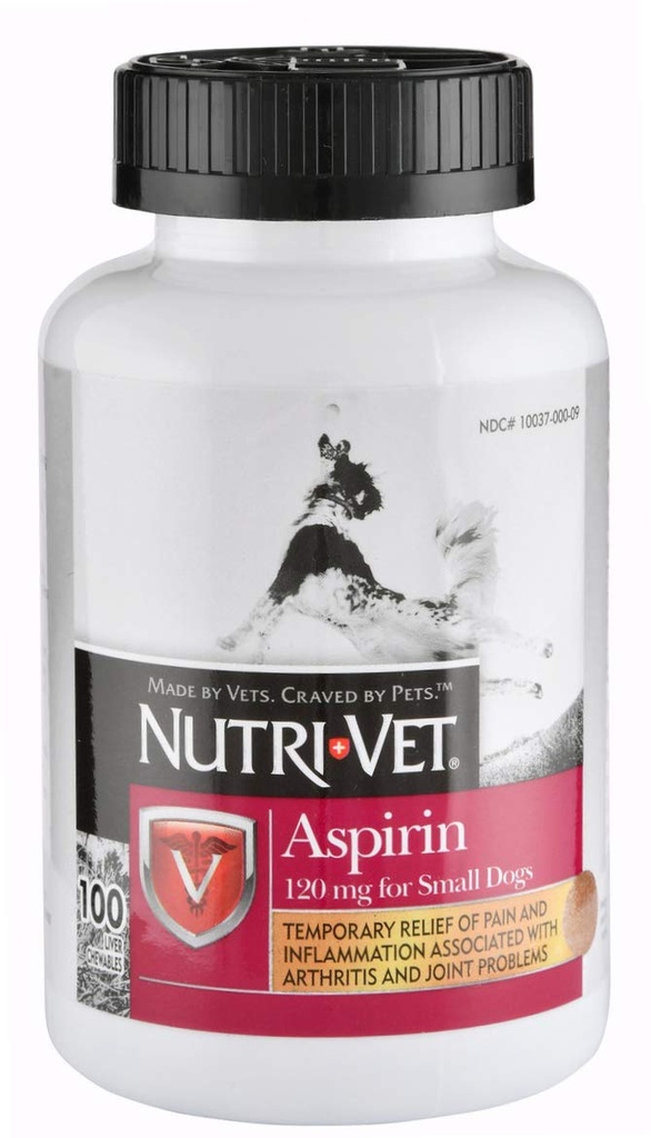 Nutri- Vet ασπιρίνη για σκύλους, γρήγορη ανακούφιση του πόνου ήπαρ αρωματικά Μασώμενα δισκία για μικρά σκυλιά, 120mg - 100 Ct
