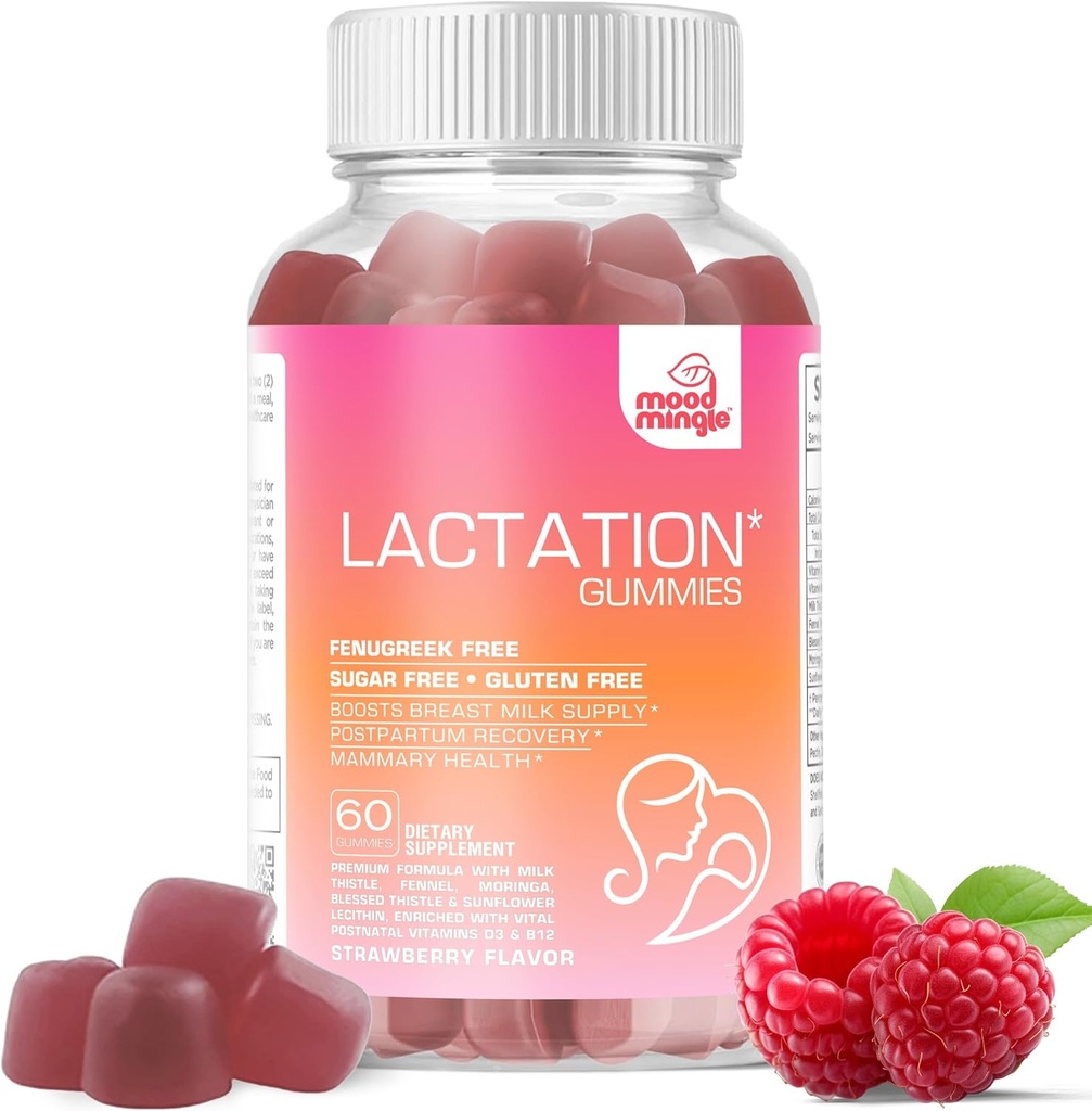 Lactation and Postpartum Support Gummies - with Blessed Thistle, Fennel Seed, Milk Thistle, Moringa, Sunflower Lecithin, Vitamin D3 & B12 - Increase Milk Supply Milk Production