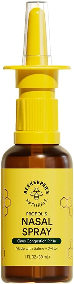 Nasal Spray Beekeeper's Naturals για ενήλικες με Propolis, Xylitol & Saline, Καθαρίζει Ρινική Συμφόρηση, Ενυδατώνει Canal Sinus, & Decongest Sinus Cavities, 1 fl oz