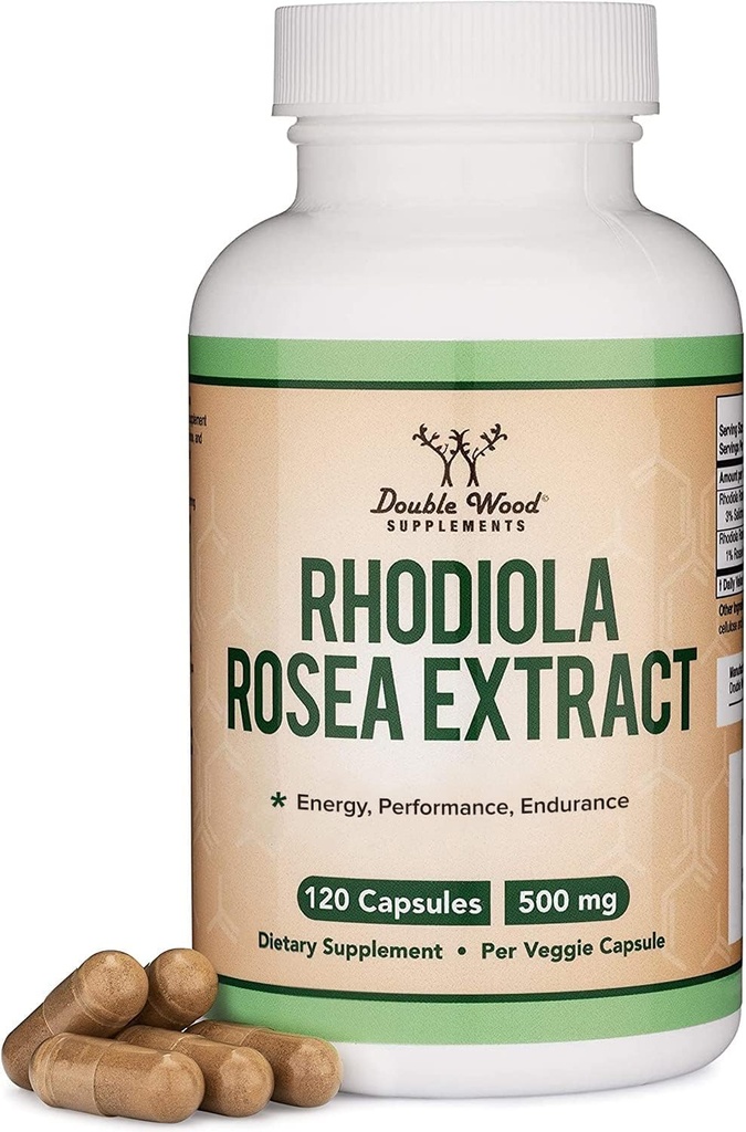 Rhodiola Rosea συμπλήρωμα 500mg, 120 κάψουλες Vegan (Τρίτο μέρος δοκιμή, Χωρίς γλουτένη, 3% Salidrosides, 1% εκχύλισμα Rosavins) για την απόδοση, την ηρεμία, κίνητρο από διπλό ξύλο