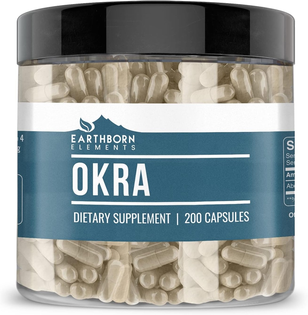 Earthborn Elements Okra Extract 200 Κάψουλες, καθαρό & μη αραιωμένο, χωρίς πρόσθετα