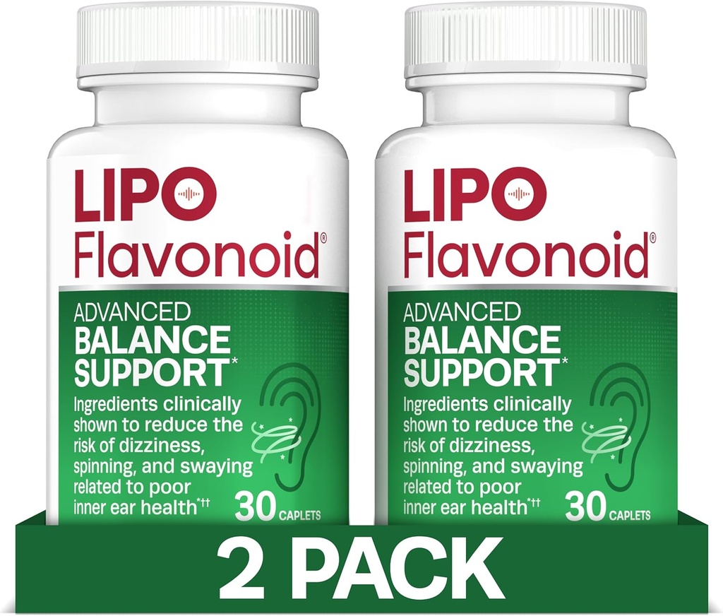 Lipo-Flavonoid Balance Support for Irtigo & Dizness Relief - Clinically-Tested Formula with Ginkgo Biloba & Vitamin D & B Complex - Εσωτερική υγεία του αυτιού & υποστήριξη ισορροπίας - 30-Count - 2-Pack