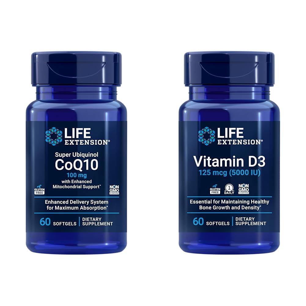 Επέκταση ζωής Super Ubiquinol CoQ10 με ενισχυμένη μιτοχονδριακή υποστήριξη & βιταμίνη D3 125 mcg (5000 IU), Υγεία των οστών