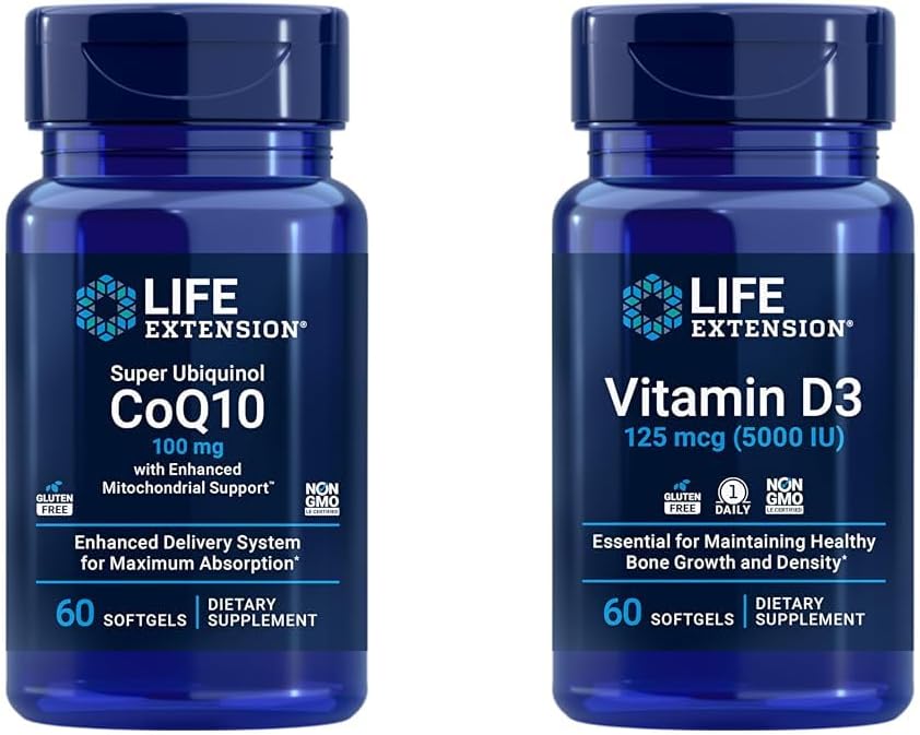 Life Extension Super Ubiquinol CoQ10 with Enhanced Mitochondrial Support & Vitamin D3 125 mcg (5000 IU), Bone Health
