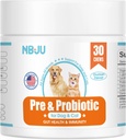 NBJU Προβιοτικά για σκύλους Κατ Probiotic Chews Υποστήριξη Gut Υγεία, Ανοσία Υγεία, Διάρροια, Digestive Υγεία & Εποχικές Αλλεργίες - Κοτόπουλο Γεύση - 30 μάσημα Προβιοτικά και Προβιοτικά