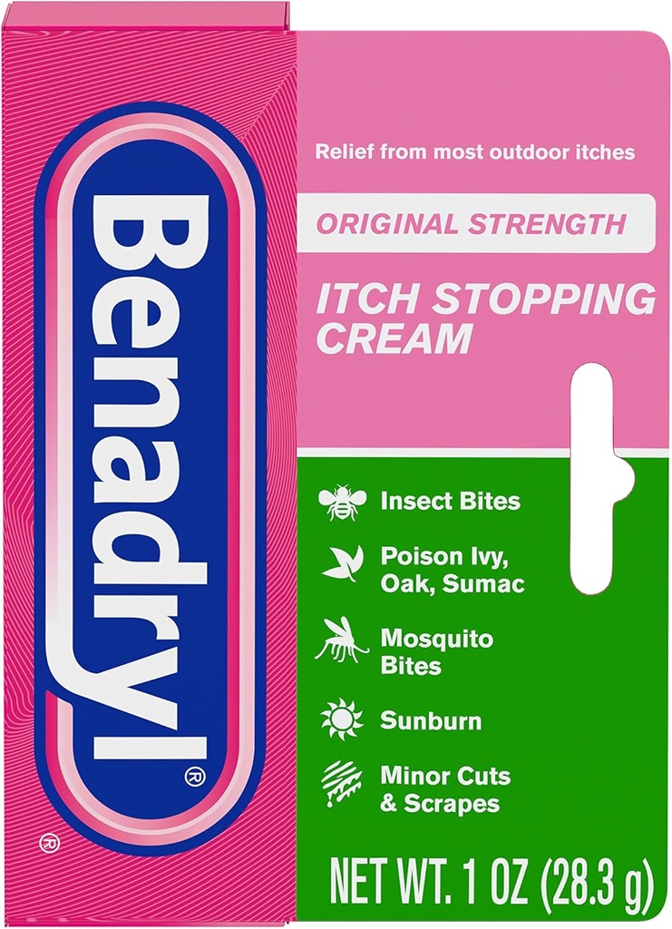 Benadryl αρχική αντοχή Itch διακοπή αντι-Itch κρέμα, diphenhydramine HCl Topical Αναλγητικό & ψευδάργυρος Acetate Προστατευτικό του δέρματος, ανακούφιση από τα περισσότερα εξωτερικά φαγούρα, 1 oz (πακέτο του 6)