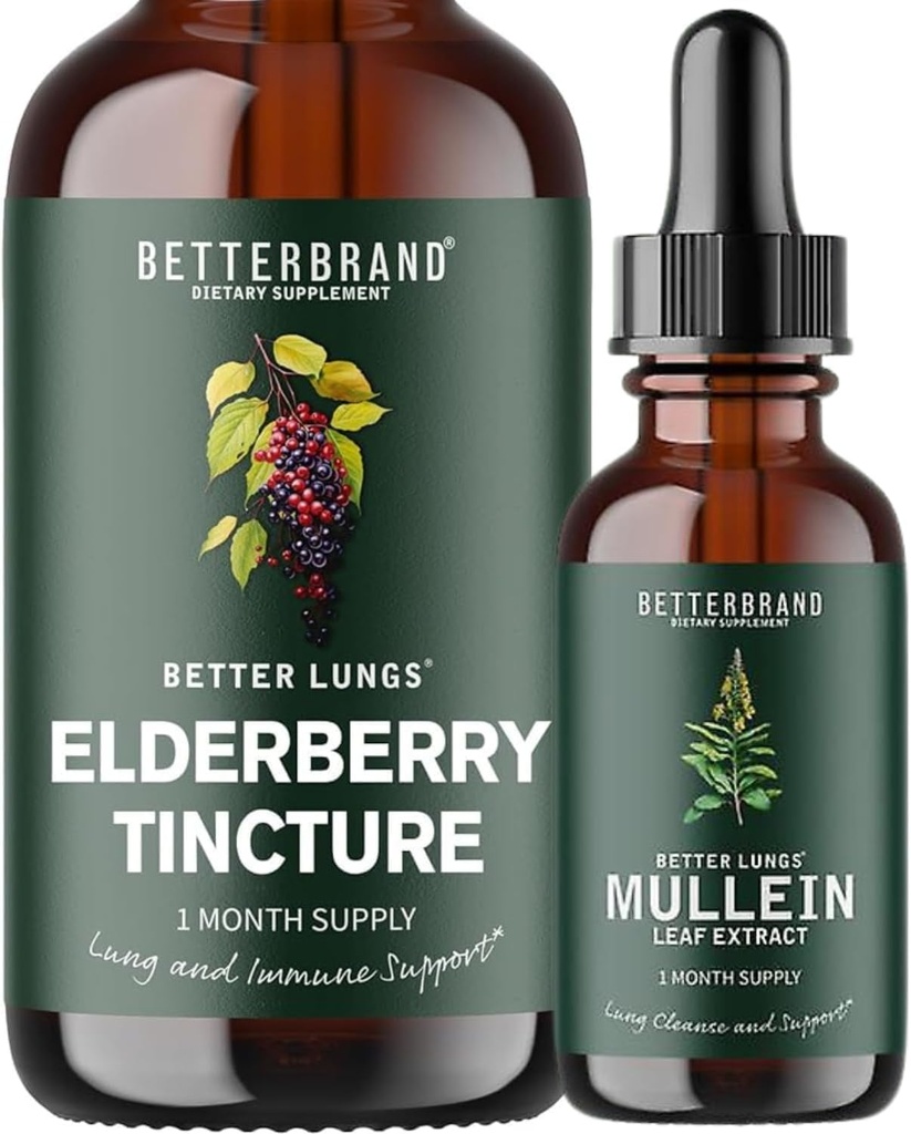 BetterLungs Mullein Leaf Extract and Elderberry Tincture Bundle - Υποστήριξη για την Υγεία των Πνευμόνων
