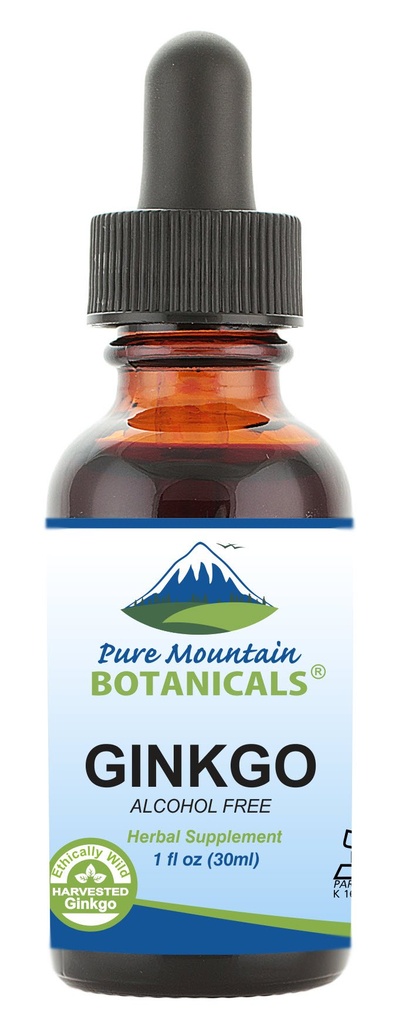 Pure Mountain Botanicals Gingko Biloba Liquid Extract Drops – Αλκοόλ Δωρεάν Βάμμα Άγριας Συγκομιδής Ginkgo Biloba Leaf Συμπλήρωμα