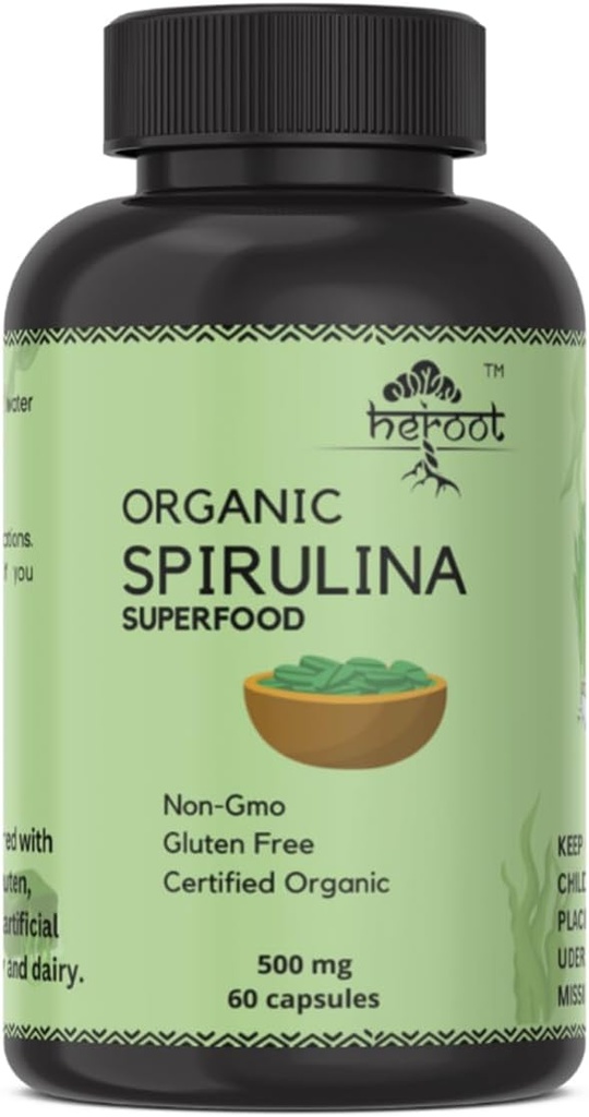 Βιολογικές κάψουλες σκόνης πρωτεΐνης Spirulina - Βιταμίνες & Ορυκτά για την Ενέργεια - Χορτοφαγικά, Χωρίς γλουτένη 100% Καθαρό Superfood για Βέλτιστη Υγεία (120 Κάψουλες)