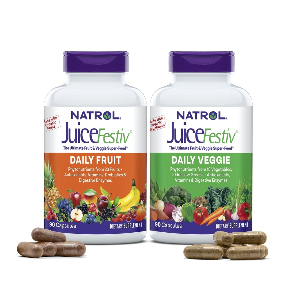 Natrol JuiceFestiv, το Ultimate Fruit και Veggie Super-Food για την υποστήριξη της ισορροπημένης διατροφής και της συνολικής ευεξίας, Plus Αντιοξειδωτικά για την Κυτταρική Υγεία, 90 κάψουλες (2-Count), Μέχρι 45 ημέρες προσφοράς
