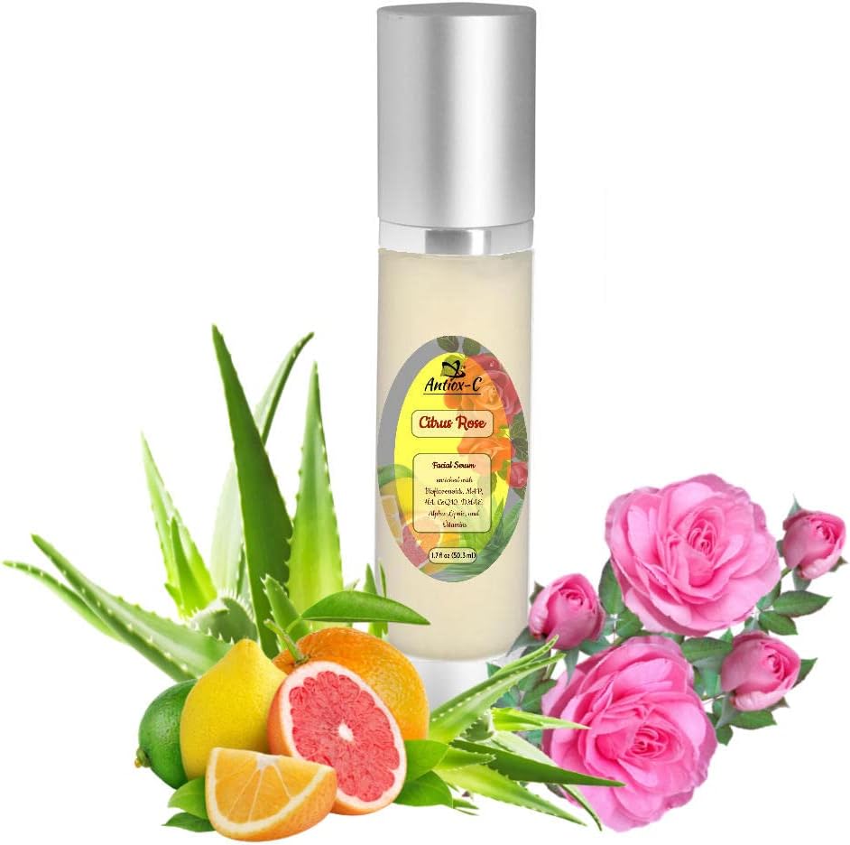1.7 fl oz (50ml) ANTIOX-C Power Rose Antioxidant Facial Serum with Vitamin C (MAP), Hyaluronic Acid, Coenzyme Q10, DMAE, Alpha-Lipoic, Retinyl Palmitate, Vitamins B3, B5, E