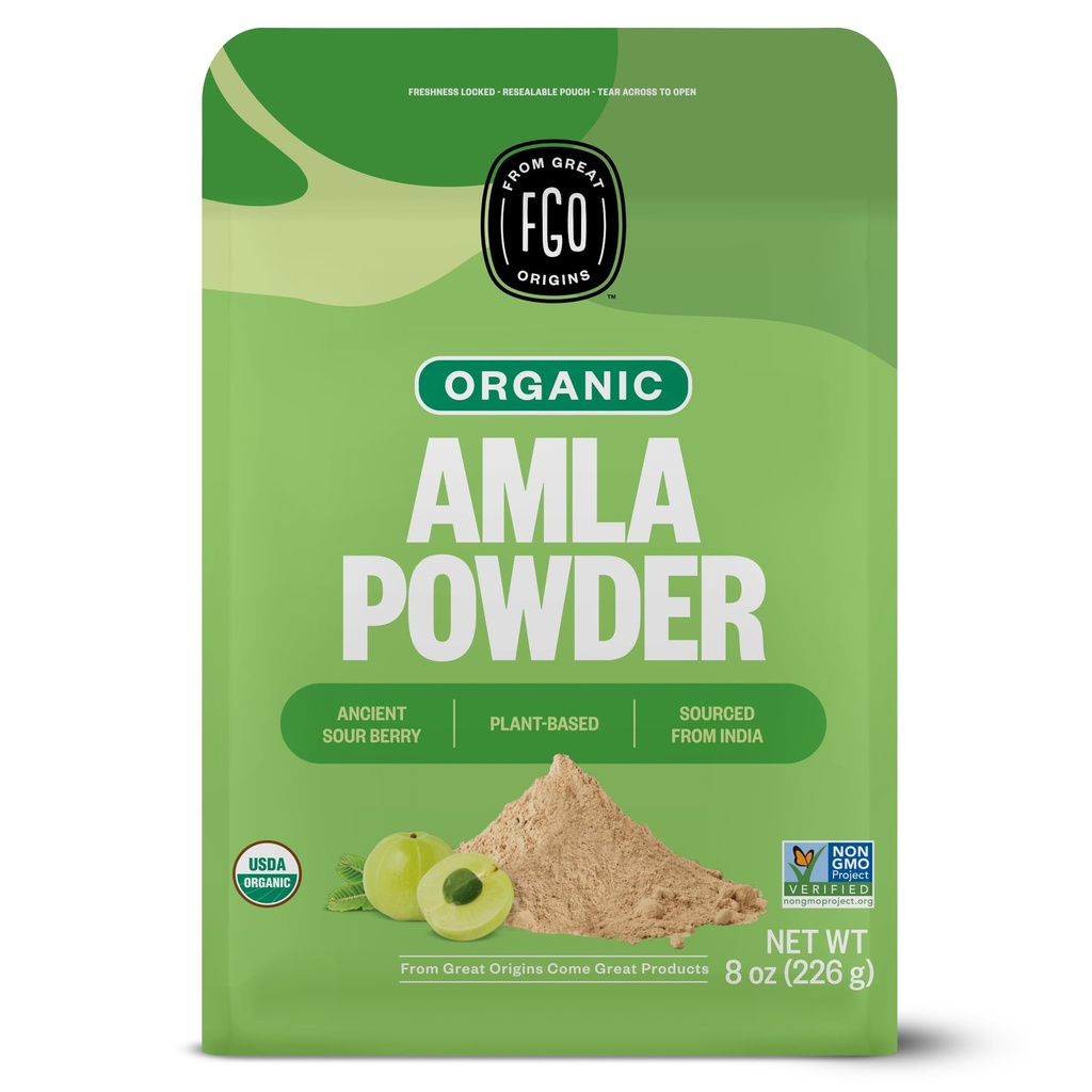 FGO Organic Amla Powder, 8oz, USDA Organic Indian Gooseberry (Amalaki), Μη ΓΤΟ, Φυσική Βιταμίνη C - 100% Ακατέργαστη και Φυσική (Pack of 1)