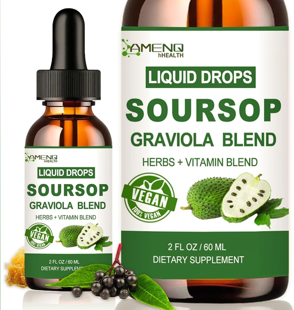 Soursop Graviola Liquid Drops, Organic Soursop Leave Extract w/Sea Moss, Elderberry Vitamin C και Zinc, 16-in-1 Soursop Bitters Liquid for Cell Support, Antioxidant and Immune Support 2 FL/Oz