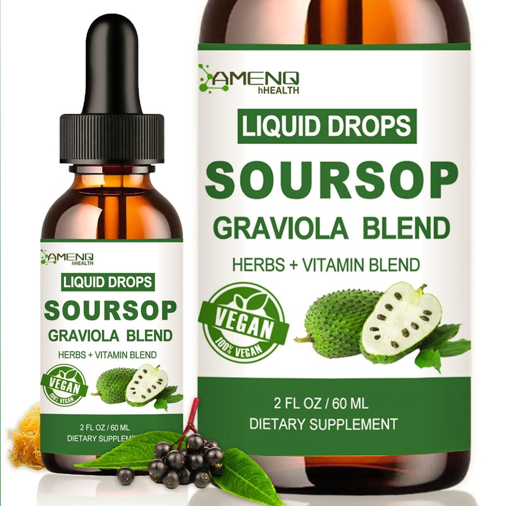 Soursop Graviola Liquid Drops, Organic Soursop Leave Extract w/Sea Moss, Elderberry Vitamin C και Zinc, 16-in-1 Soursop Bitters Liquid for Cell Support, Antioxidant and Immune Support 2 FL/Oz