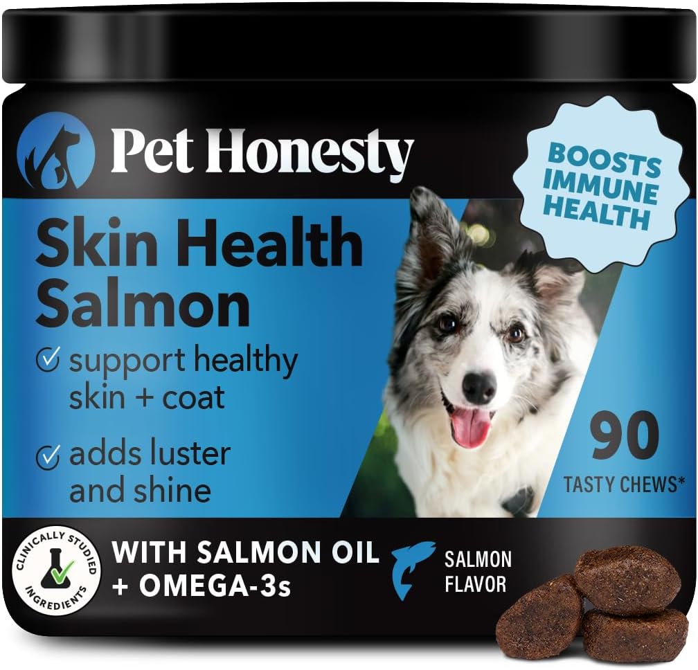 Pet Honesty Skin Health Salmon Chews - Itch Relief for Dogs, Omega 3 Fish Oil for Dogs, Natural Salmon Oil for Dog Chews for Healthy Skin & Coat, May Reduce Shedding, Dog Fish Oil Supplements - 90 Ct