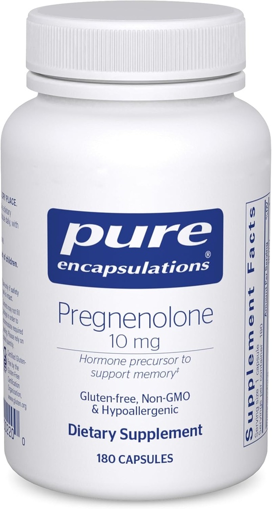 Pure Encapsulations Pregnenolone 10 mg - Υποστηρίξτε τη μνήμη & την ορμονική ισορροπία* - ορμονική προδρομική ορμόνη - Χωρίς γλουτένη & μη ΓΤΟ - 180 κάψουλες