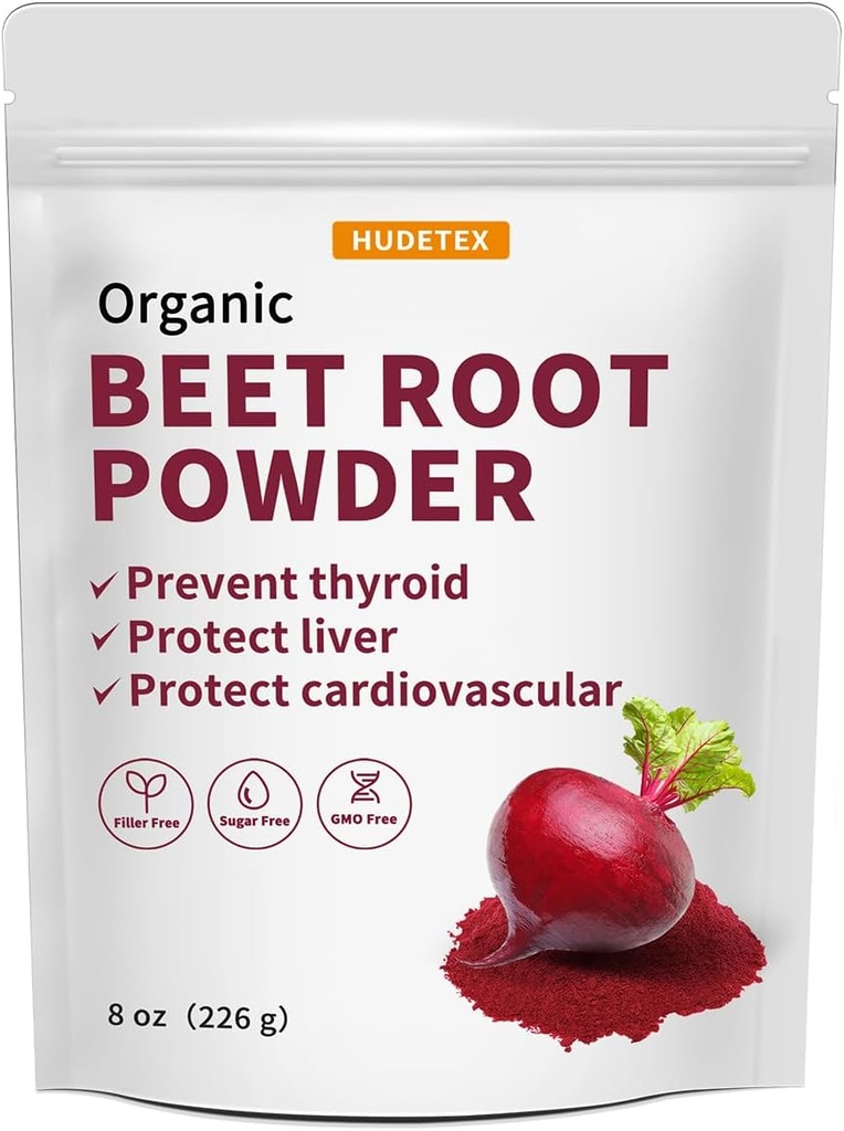 Hudetex Beetroot σκόνη οργανική, 8oz, παγώσει Αποξηραμένη Υποστηρίζει τη λειτουργία του ήπατος και την ενέργεια του σώματος, Κρατήστε τη νεολαία, Πλούσια σε βιταμίνη Β12, σίδηρος, φολικό οξύ - μη ΓΤΟ, Vegan