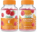 Ζωηρή βιταμίνη Ε + Ασβέστιο με βιταμίνη D, Gummies Bundle - Μεγάλη γεύση, συμπλήρωμα βιταμίνης, Χωρίς γλουτένη, χωρίς ΓΤΟ, Μασώμενα Gummy