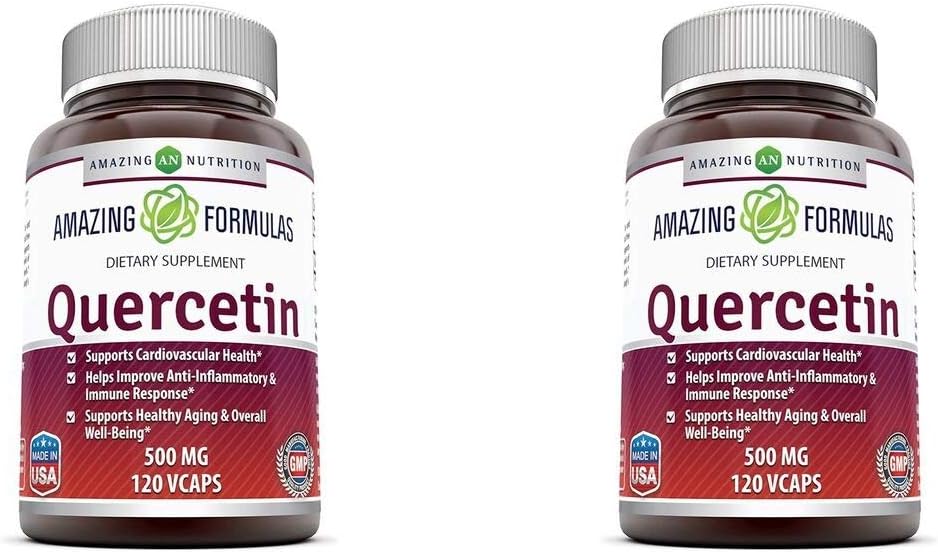 Amazing Formulas Quercetin 500 Mg, 120 VCaps - Συμπλήρωμα διατροφής, κάψουλες Vegan, μη ΓΤΟ, Χωρίς γλουτένη - Βέλτιστη με μια ισορροπημένη διατροφή και τακτική άσκηση