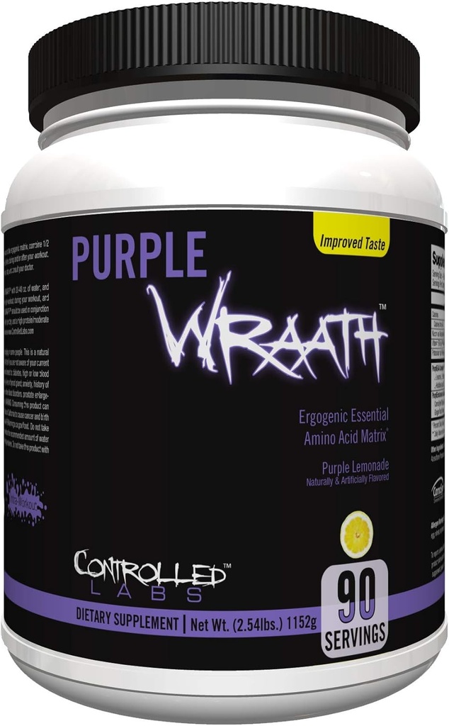 CONTROLLED LABS Purple Wraath, BCAA and EAA Amino Acid Supplement, with Endurance Blend Intra Workout Powder, Optimal Endurance, Focus, and Stamina (Lemonade, 90 Servings)
