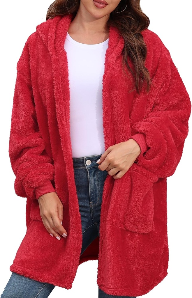 Argstar Hooded Cardigan for Women and Men, Oversized Sweatshirt Fuzzy Fleece Blanket Hoodie Jacket - One Size Fits All