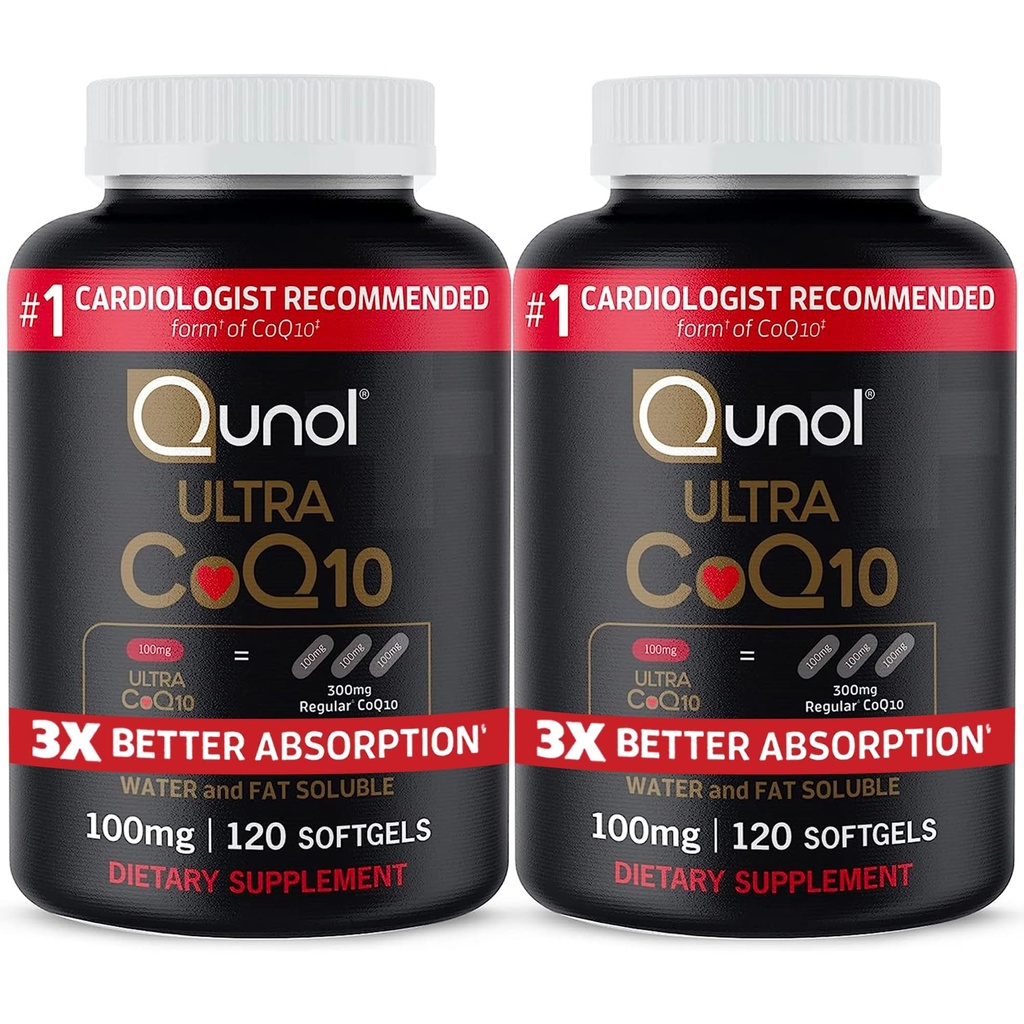 Qunol Ultra CoQ10 100mg, 3x Καλύτερη Απορρόφηση, Πατενταρισμένο Νερό και Λιπαρά Διαλυτή Φυσική Συμπληρωματική Μορφή Συνένζυμου Q10, Αντιοξειδωτικό για την Υγεία της Καρδιάς, 240 Count Softgels