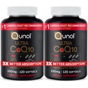 Qunol Ultra CoQ10 100mg, 3x Καλύτερη Απορρόφηση, Πατενταρισμένο Νερό και Λιπαρά Διαλυτή Φυσική Συμπληρωματική Μορφή Συνένζυμου Q10, Αντιοξειδωτικό για την Υγεία της Καρδιάς, 240 Count Softgels