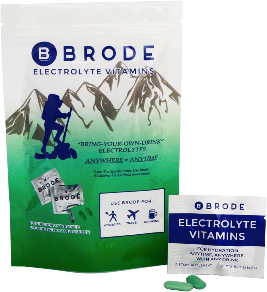 Brode Electrolyte Βιταμίνη - Φορητά Zero- Sugar Electrolyte δισκία - Όχι Gross Flavor - για σπορ, νυχτερινή ζωή, Jetlag, 5 Essential Electrolytes + 9 Βιταμίνες
