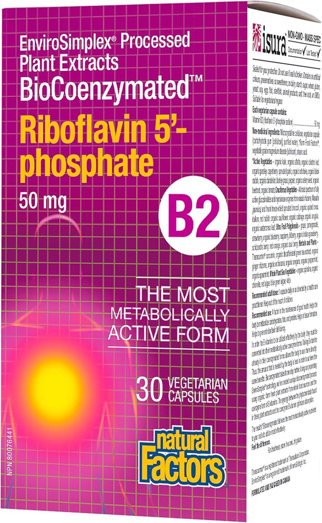 BioCoenzymatedRiboflavin5'-Phosphate 50mg Natural Factors 30 VegCaps