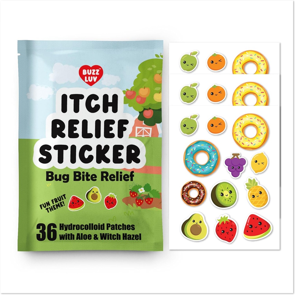 Hydrocolloid Itch Relief Patch, για Mosquitos, Τικ, Midges, Sandflies Bug δάγκωμα Ανακούφιση, Anti-Itch Patch με Aloe και Witch Hazel, Εντομοδάγκωμα Ανακούφιση, Kids-Friendly, Φυσικό Θέμα Φρούτων