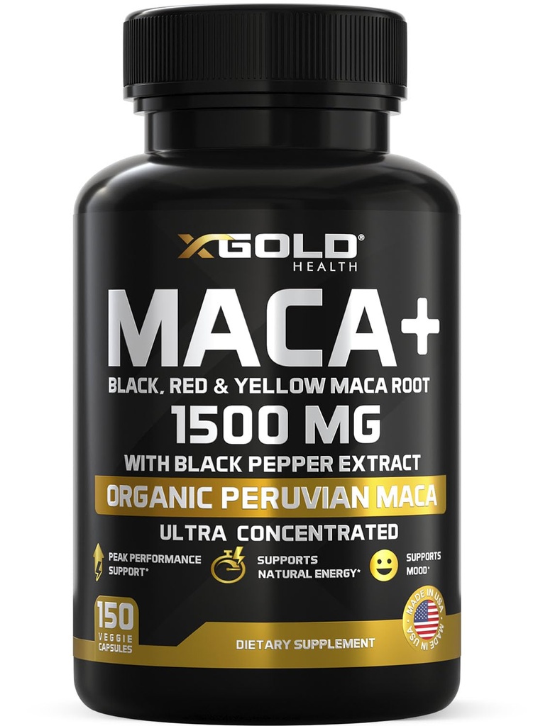 X Gold Health Organic Maca Root Powder Κάψουλες 1500mg με Μαύρο 