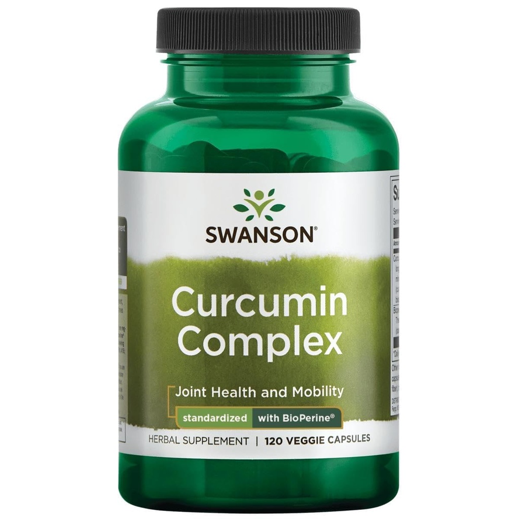 Swanson Curcumin Complex - συμπλήρωμα βοτάνων Υποστήριξη κοινής υγείας, κινητικότητας & σωματικής λειτουργίας - Τυποποιημένο με BioPerine για μέγιστη απορρόφηση - (120 κάψουλες λαχανικών)