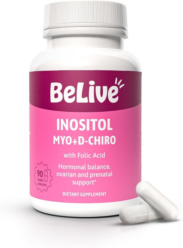 BeLive Myo-Inositol & D-Chiro Inositol Κάψουλες - 90Ct I Inositol Συμπλήρωμα με Folic Acid Συμπληρώματα για Γυναίκα, Optimal 40:1 Ratio (1)
