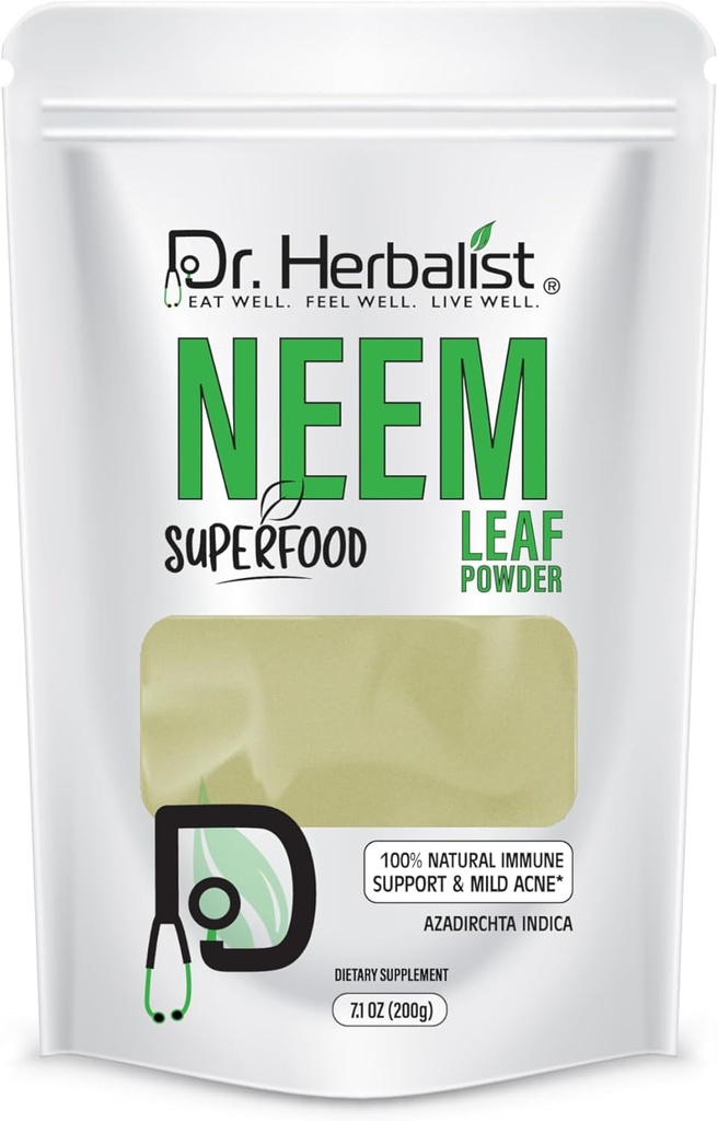 Dr. Herbalist Neem Leaf Powder 200g - Azadirachta Indica για το δέρμα, τα μαλλιά και τη συνολική ευεξία - 100% Φυσικό, Vegan-Friendly & Cruelty-Free