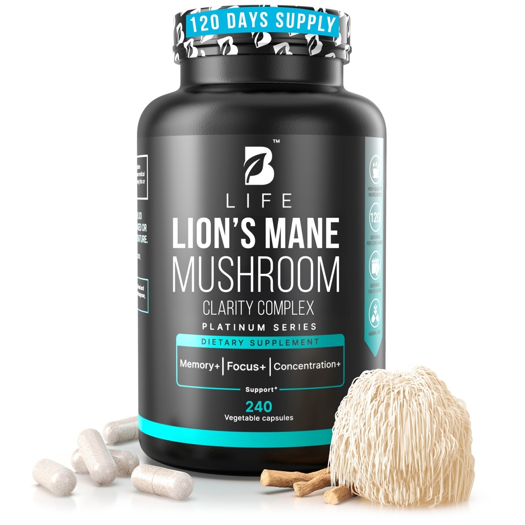 Κάψουλες μανιταριών Lion’s Mushroom – Memory, Focus & Clarity – Nootropic Brain Συμπληρωματικό με Ashwagandha, Thiamin (B1), Μαγνήσιο L-Θρεονικό – Γνωστική και Εγκεφαλική Υποστήριξη για την Ψυχική Ενέργεια, 240 Caps
