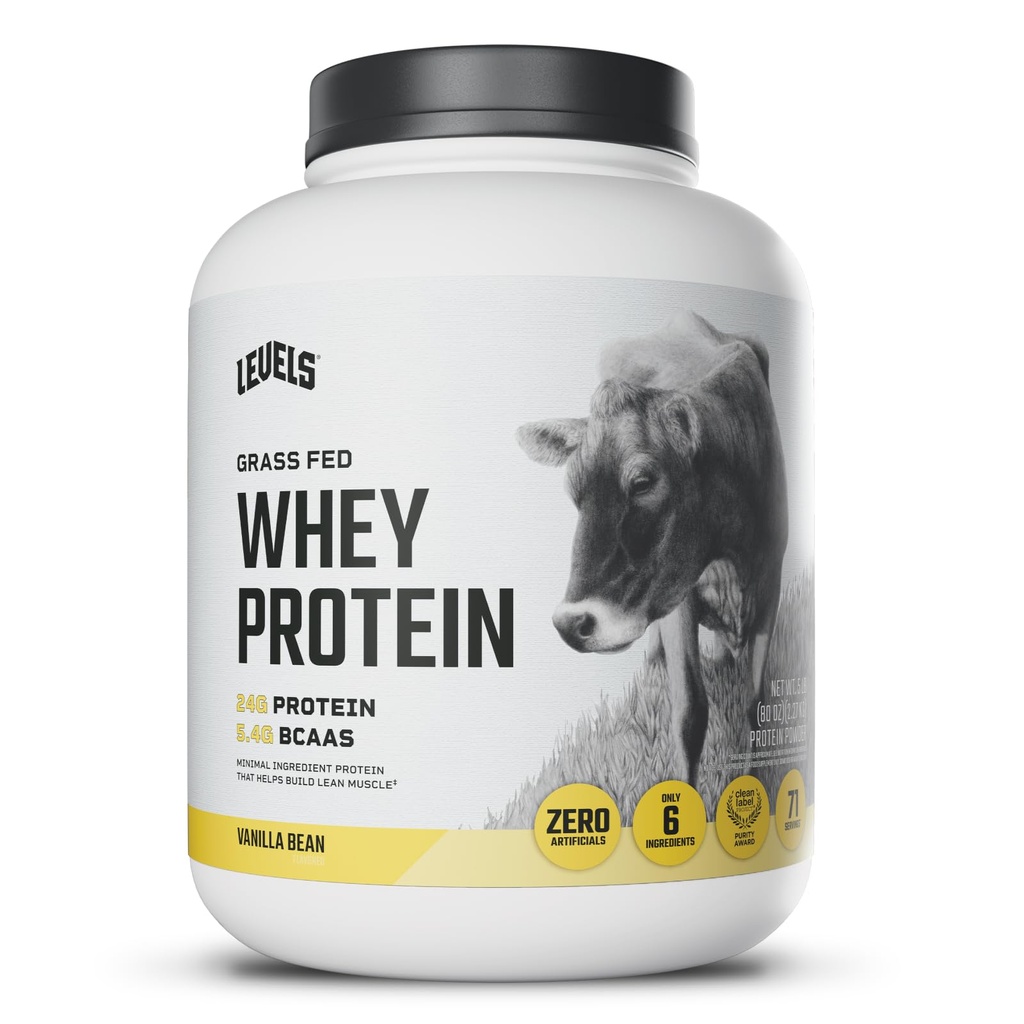 Επίπεδα Grass Fed Whey πρωτεΐνη σκόνη, καμία τεχνητή ουσία, 24G πρωτεΐνης, Vanilla Bean, 5LB