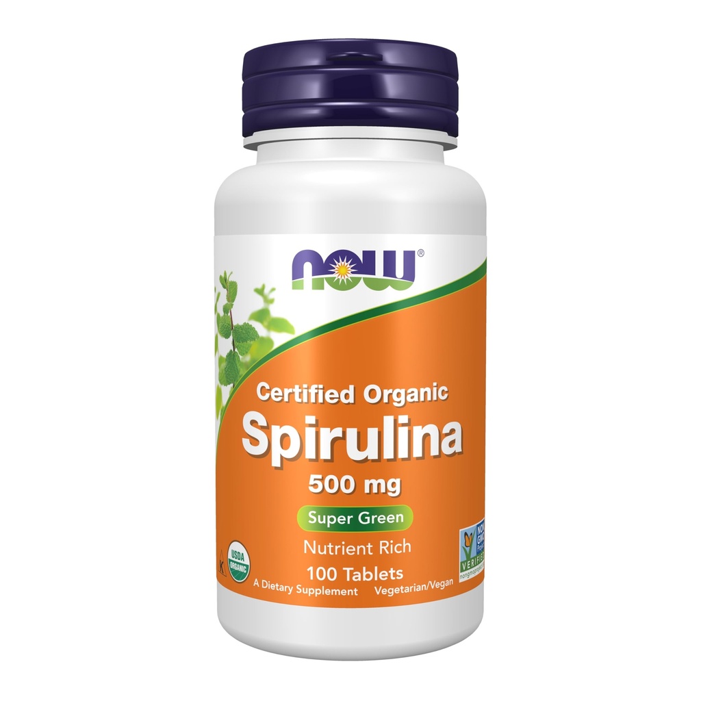 NOW Συμπληρώματα, Βιολογική Spirulina 500 mg με Βιταμίνες, Ορυκτά και GLA (Gamma- Linolenic Acid), 100 δισκία