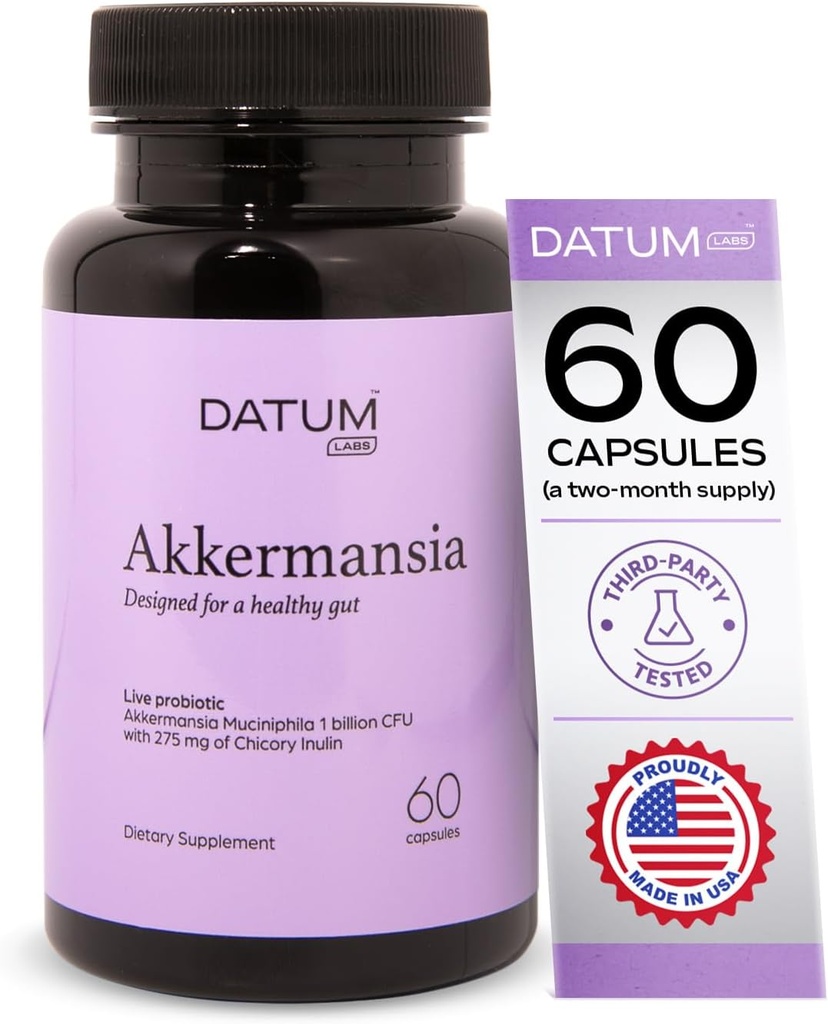 Akkermansia Muciniphila Probiotic + Prebiotic Supplement - Αυξάνει την παραγωγή GLP-1, Καθυστερημένη απελευθέρωση, Τρίτη-μέρος δοκιμαστεί, Ράφι σταθερό, 1Bn CFU (60 Acid- Resiant Κάψουλες)